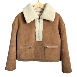 Naadam Women Quarter Zip Corduroy Shearling Jacket Brown XS Quiet Luxury Western